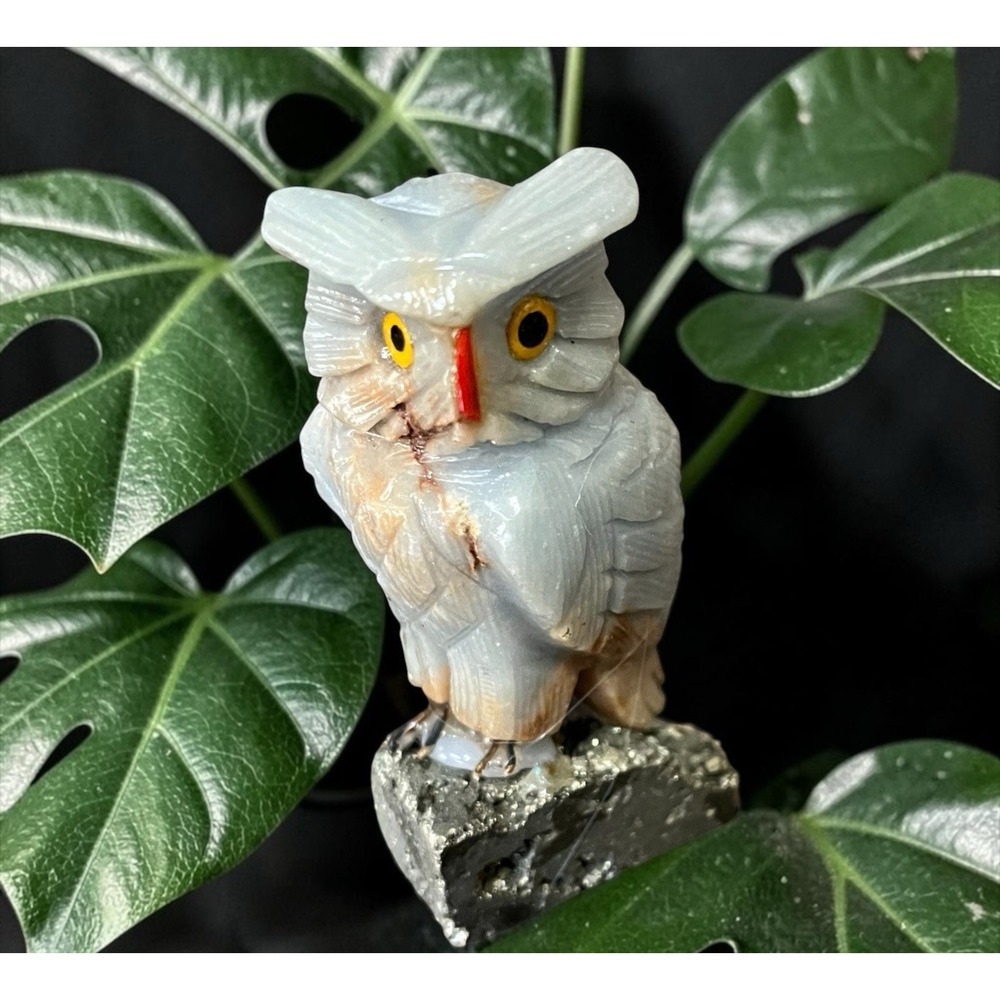 Peruvian Peru Stone‎ Rock Owl Bird Figurine Hand Carved Mineral Art Fools Gold